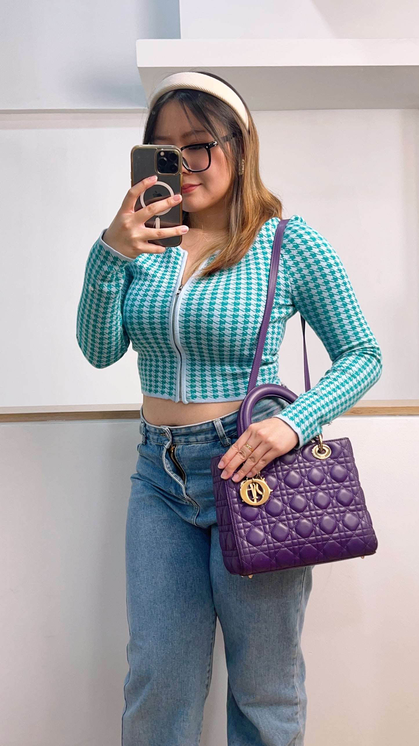 Dior Purple Lambskin Medium Lady Dior