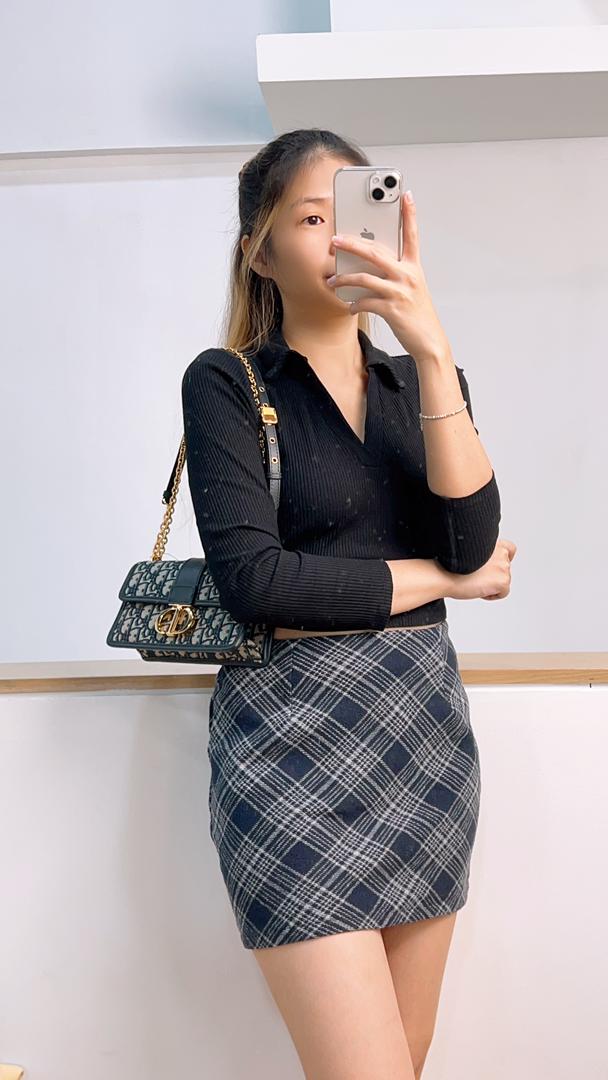 Dior Navy Oblique 30 Montaigne East West w Chain (GHW)