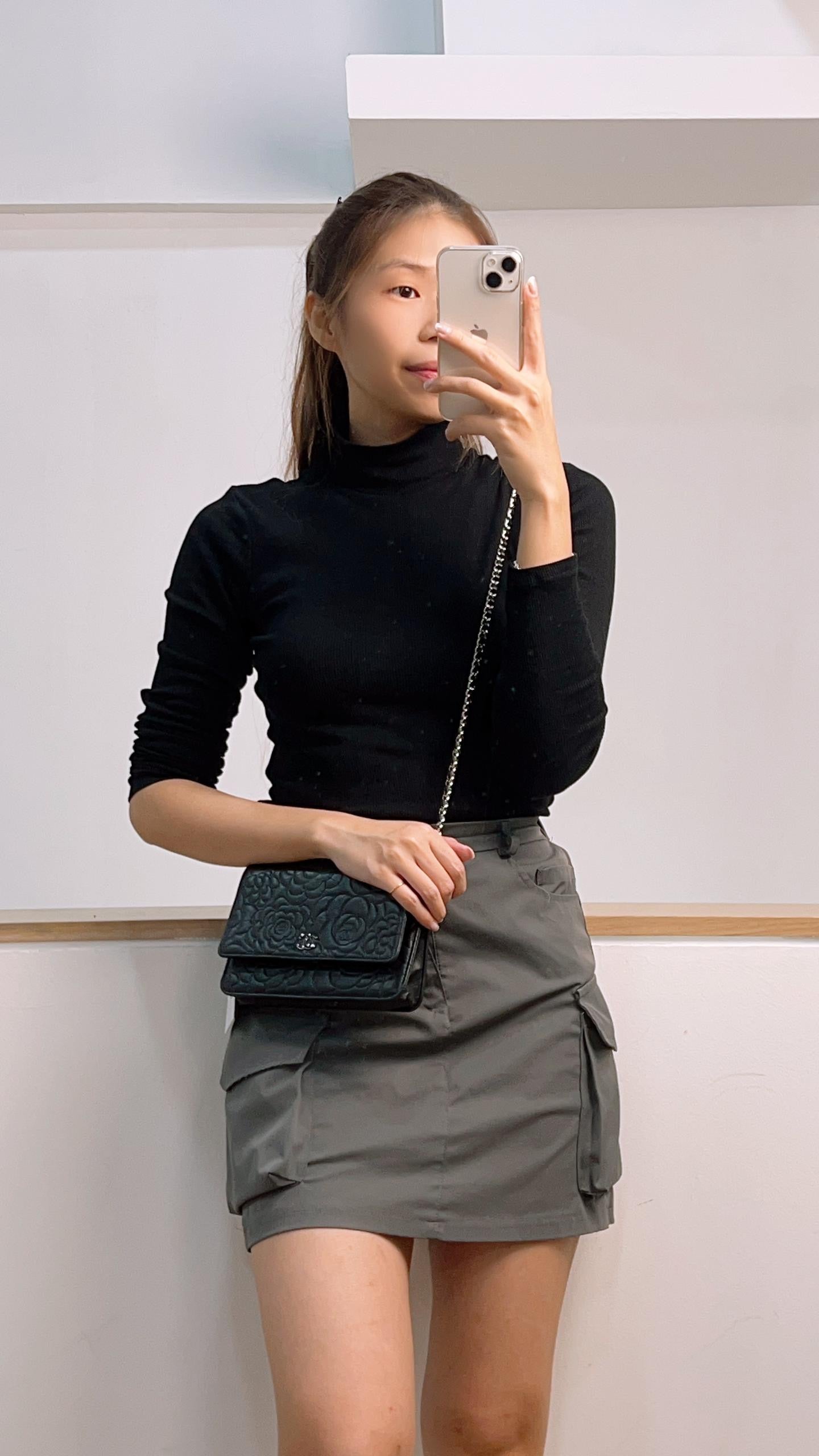 Chanel Black Camellia Embossed Lambskin WOC (SHW)