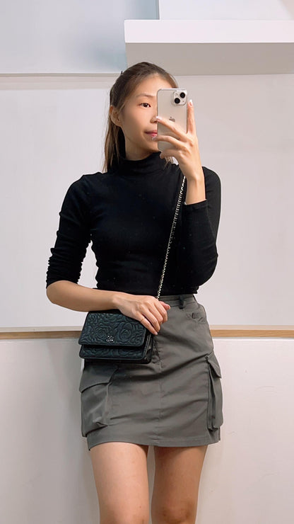 Chanel Black Camellia Embossed Lambskin WOC (SHW)