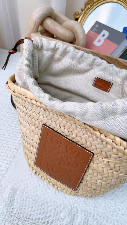 Loewe Anagram Interwoven Raffia Bucket Bag