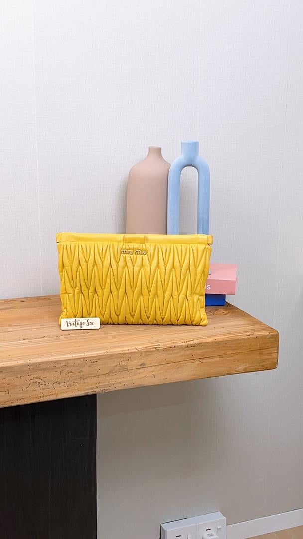 Miu Miu Yellow Matelasse Nappa Leather Clutch
