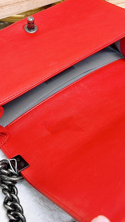 Chanel Red Calfskin Wild stitch Medium Boy RHW