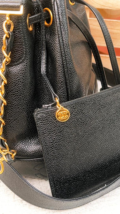 Chanel Black Caviar Vintage Drawstring Bucket Bag (GHW)