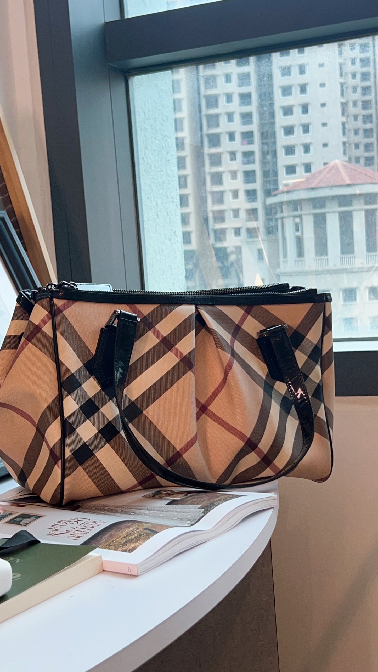 Burberry Nova Check Medium Mulberry Tote Bag