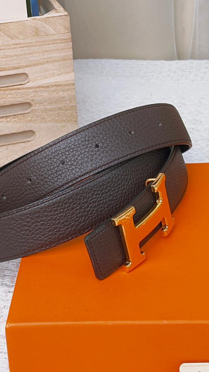 Hermes Brown/Black Marfelee Buckle Belt GHW 32mm
