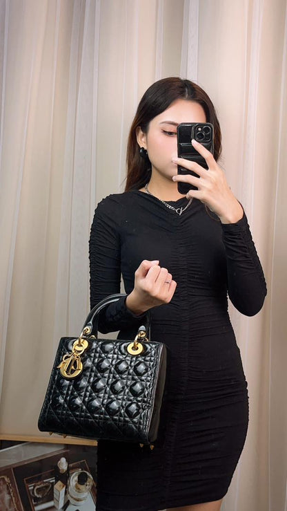Dior Black Patent Medium Lady Dior (GHW)