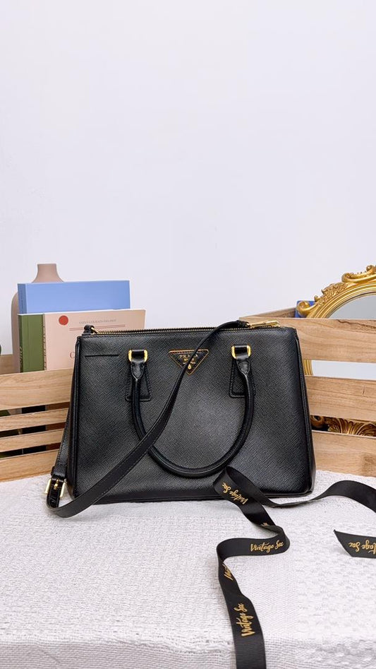 Prada Black Saffiano Small Lux Tote (GHW)