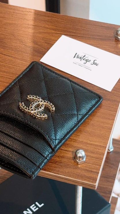 Black Caviar 23K Crystal Logo Vertical Card Case (LGHW)