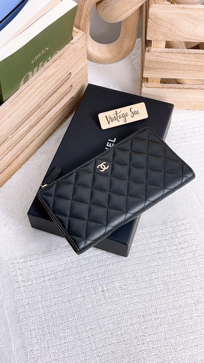 Chanel Black Caviar Bifold Long Flap Wallet  (LGHW)