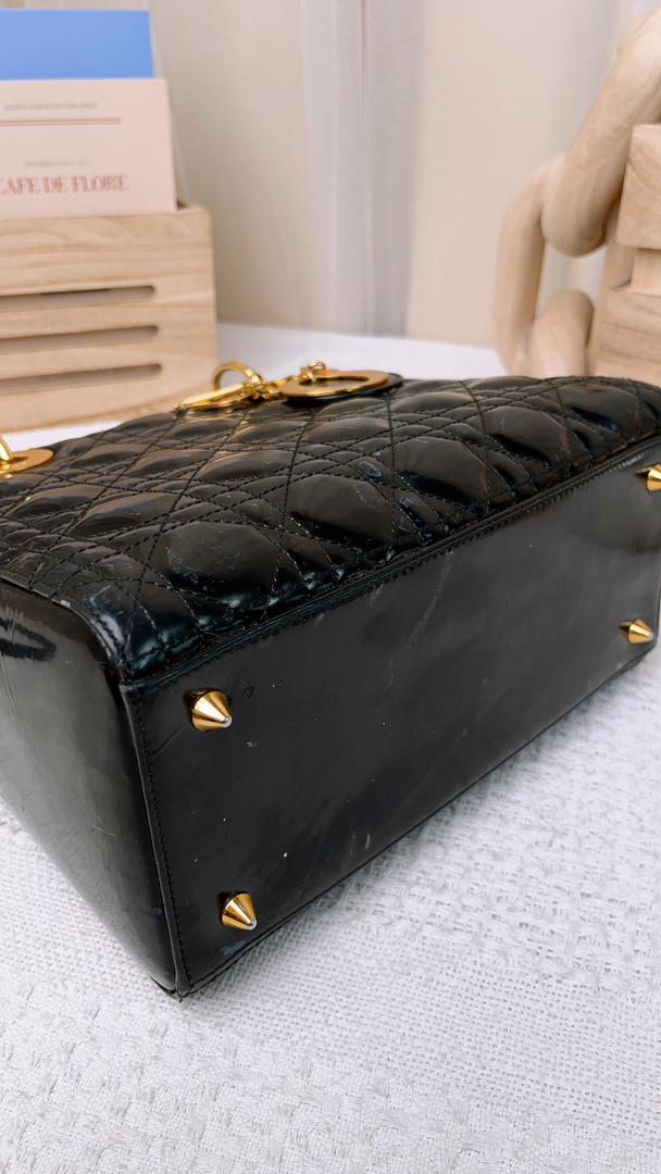 Dior Black Patent Medium Lady Dior (GHW)