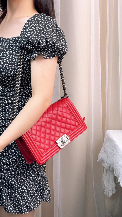 Chanel Red Calfskin Old Medium Boy Flap (RHW)