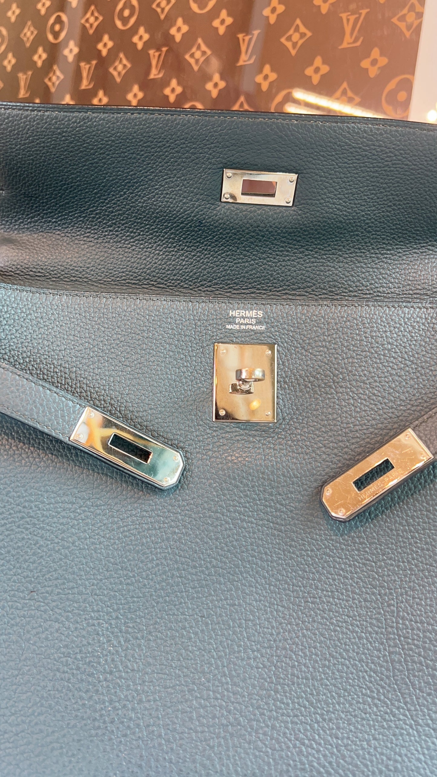 Hermes Bleu Orage Kelly 32 PHW