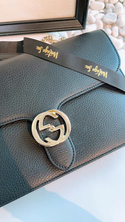 Gucci Black Medium Interlocking Chain Bag (GHW)