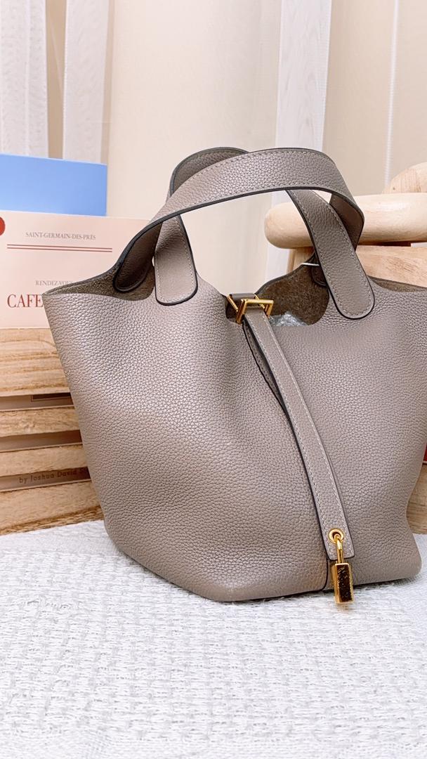 Hermes Gris Asphalte Picotin 18 (GHW)