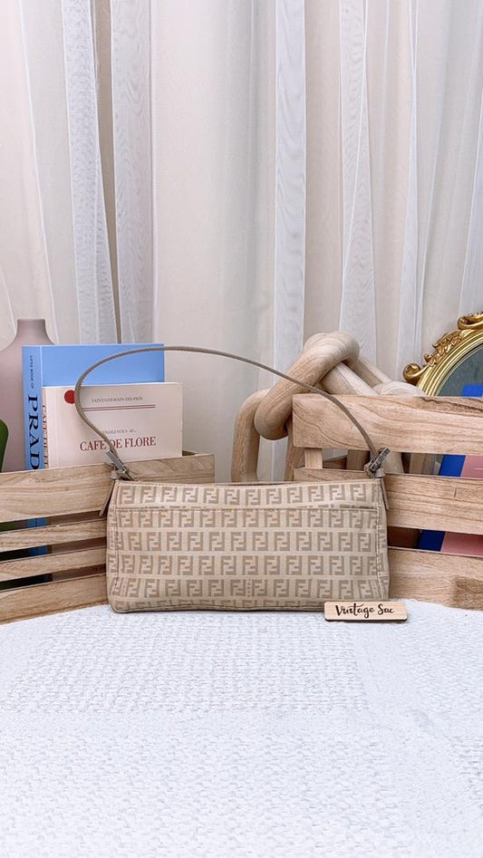 Fendi Beige Zucchino Canvas Vintage Shoulder Bag