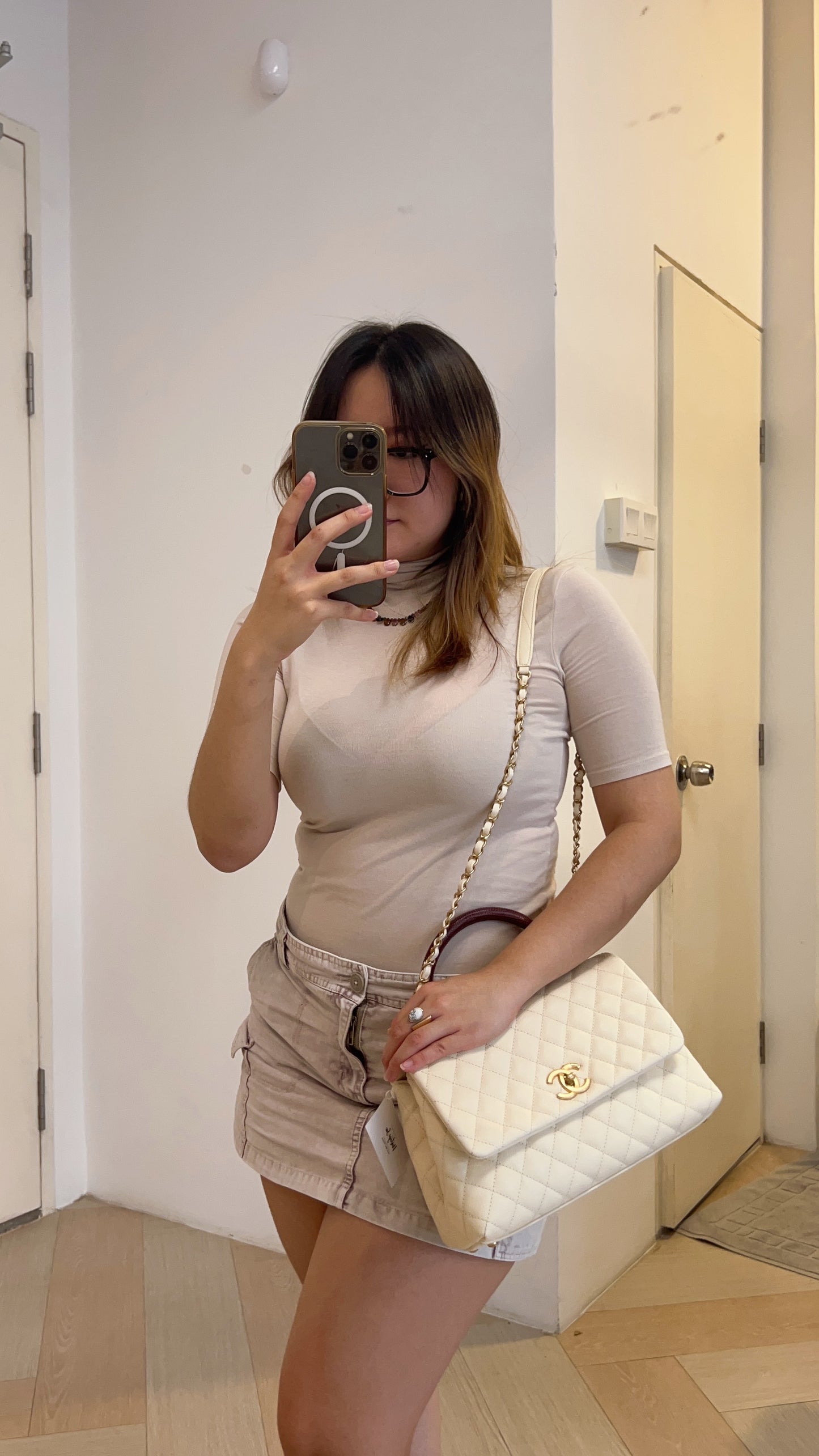 Chanel Ivory Medium Caviar Coco Handle GHW