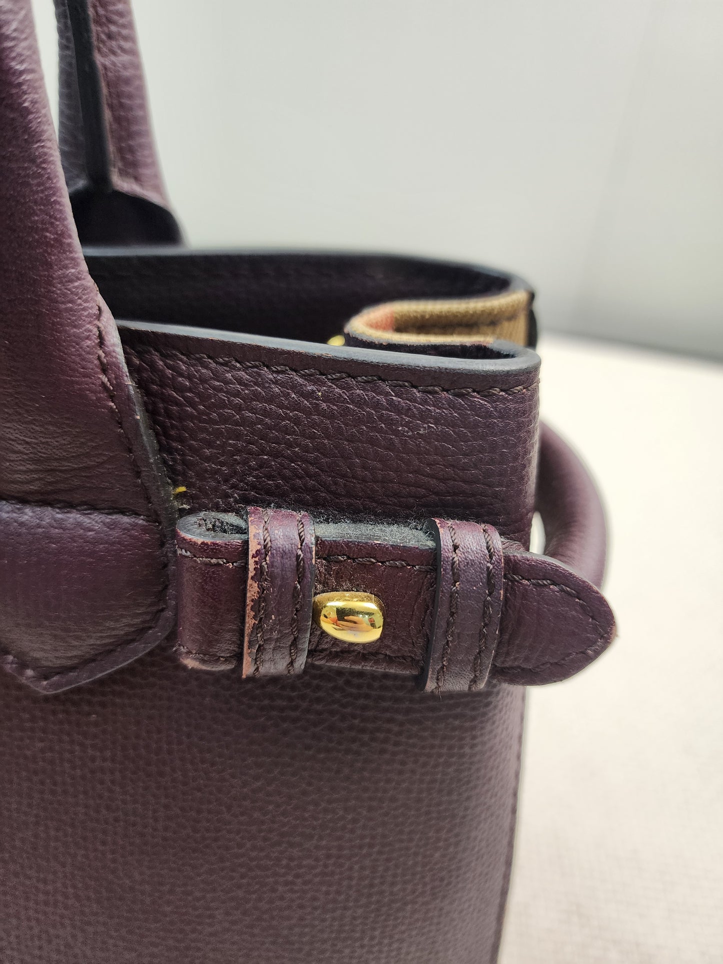 Burberry Burgundy Calfskin Banner Tote Small
