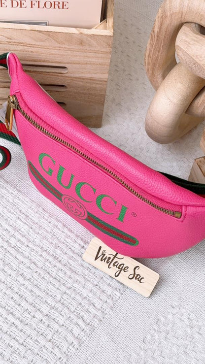 Gucci Pink Calfskin Small Web Logo Bumbag
