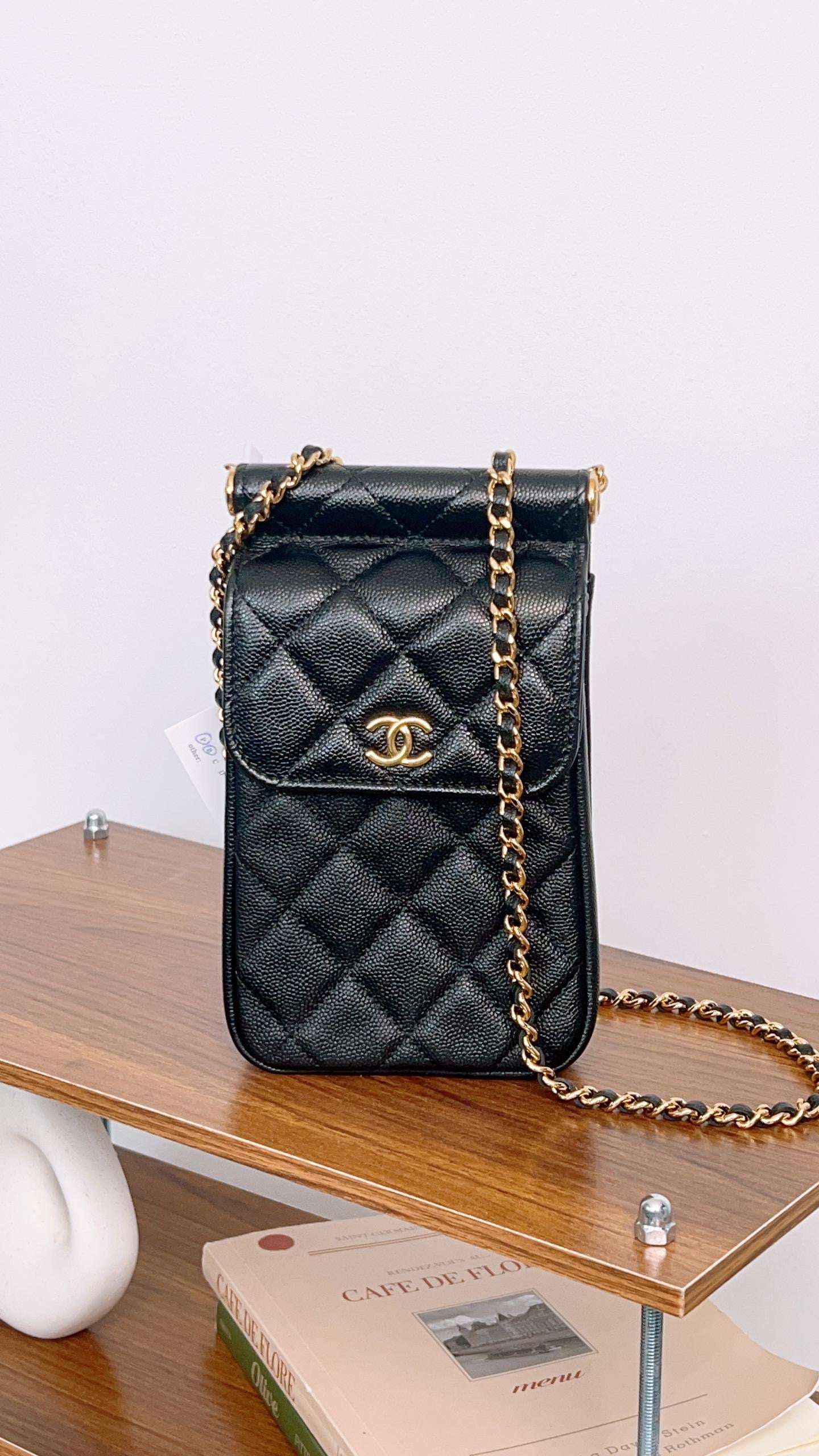 Chanel Black Caviar Vertical Phone Bag Ghw