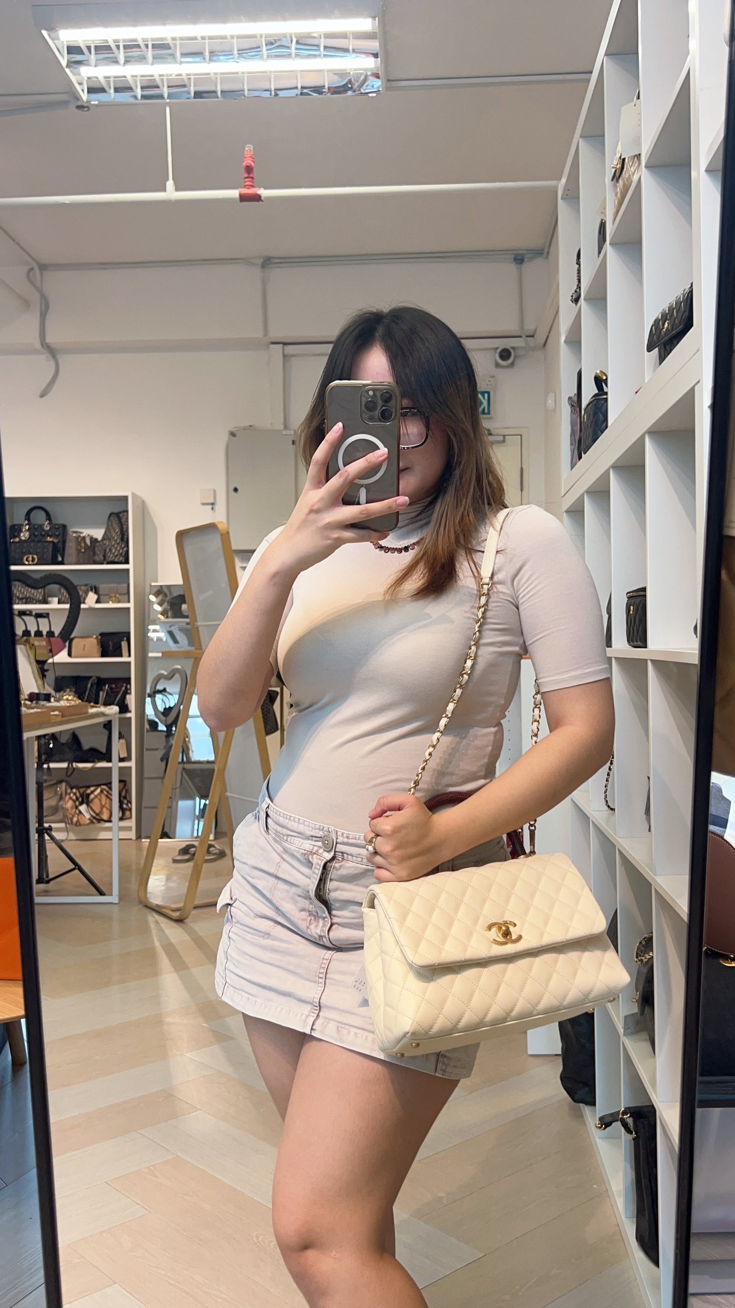 Chanel Ivory Medium Caviar Coco Handle GHW