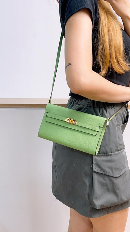 Hermes Vert Criquet Kelly To Go Wallet (Ghw)
