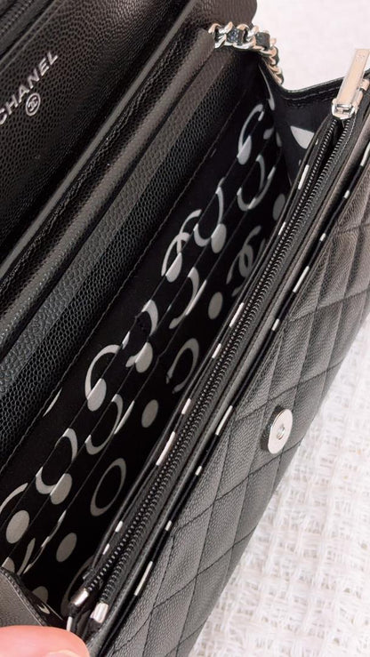 Chanel Black Caviar 24P Coco CC WOC (SHW)