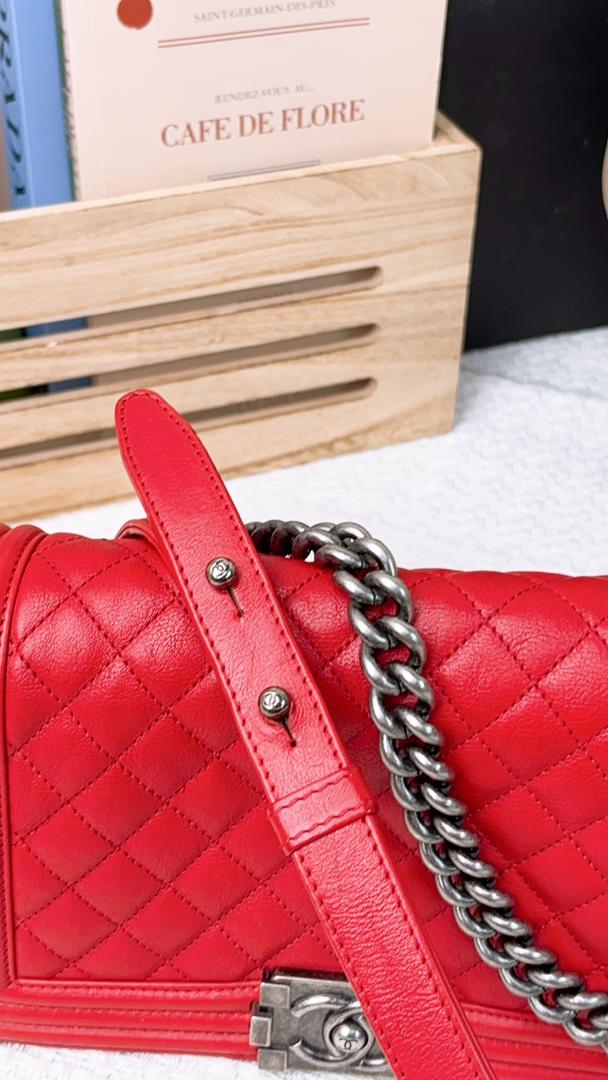 Chanel Red Calfskin Old Medium Boy Flap (RHW)