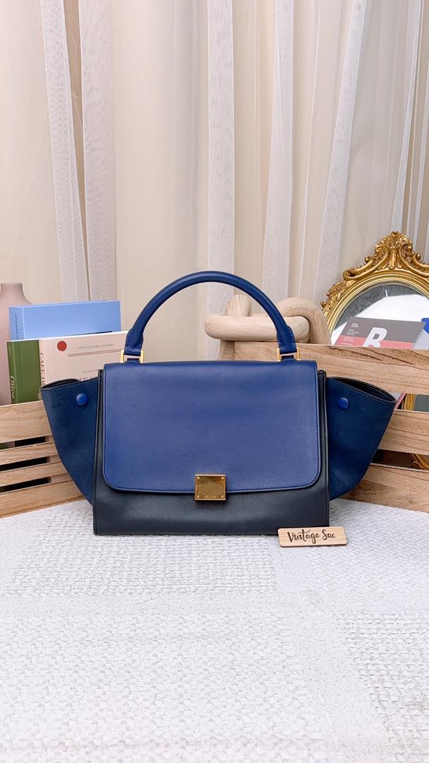 Celine Blue Calfskin Small Trapeze Bag