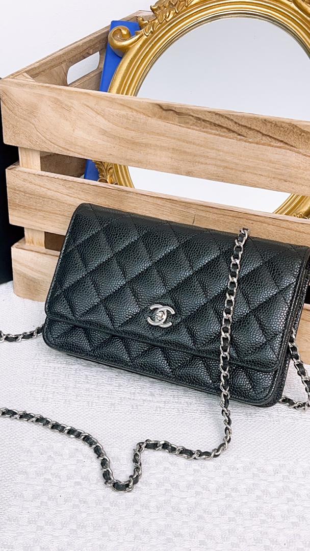 Chanel Black Caviar Turnlock CC WOC (SHW)