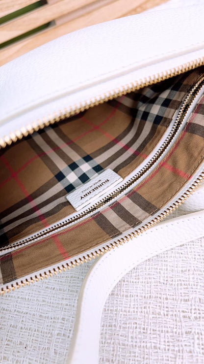 Burberry White Halfmoon Leather Sling Bag