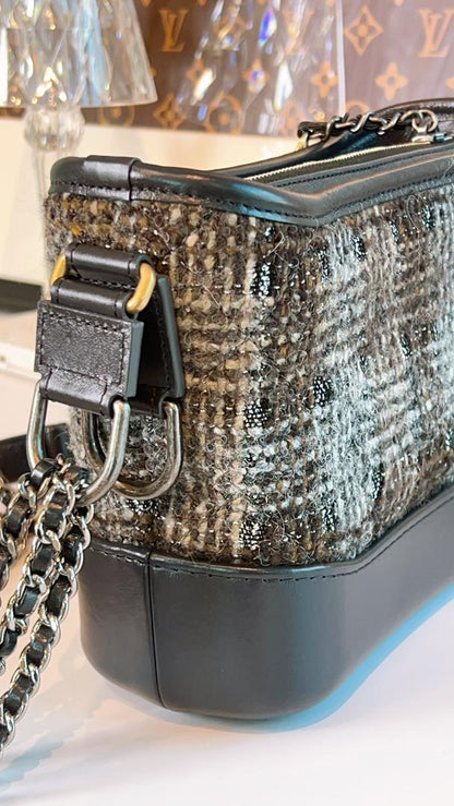 Chanel Dark Grey Tweed Small Gabrielle Hobo