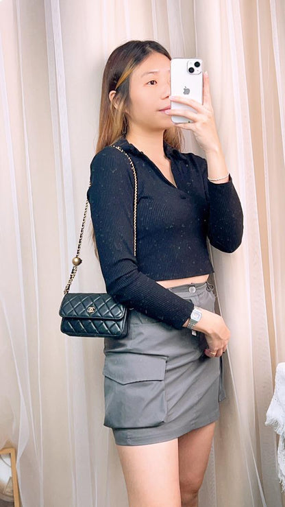 Chanel Black Mini Pearl Crush Woc (GHW)