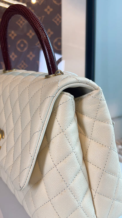 Chanel Ivory Medium Caviar Coco Handle GHW