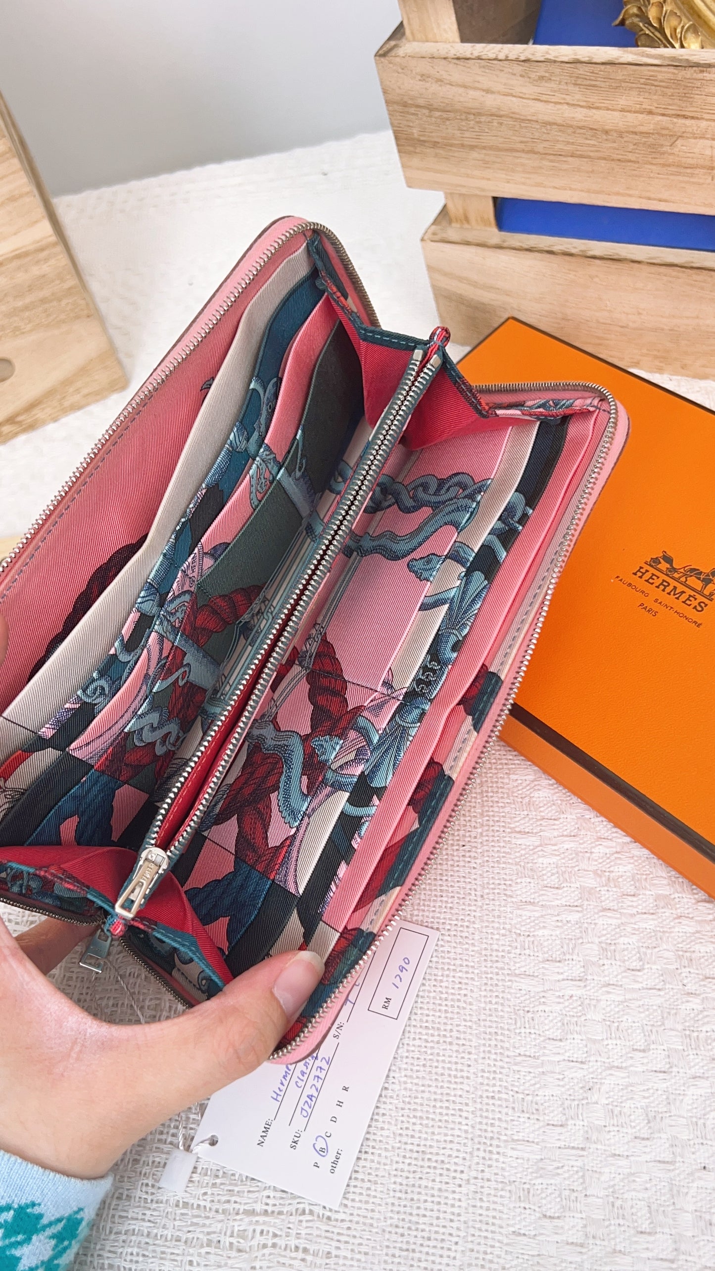 Hermes Pink Silk’in Classique Long Wallet