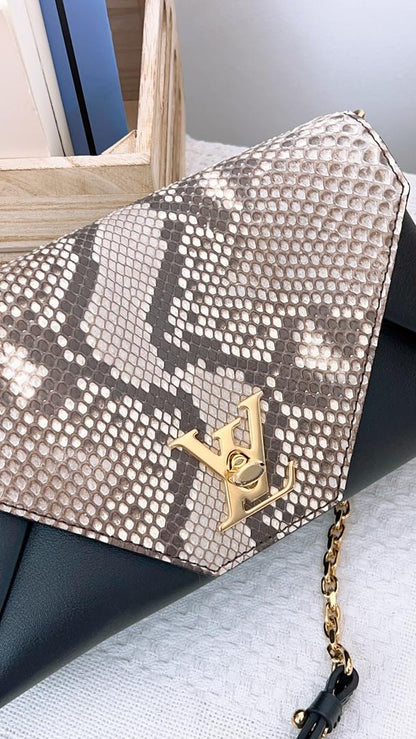 LV Black Calfskin / Python Love Note Chain Shoulder Bag
