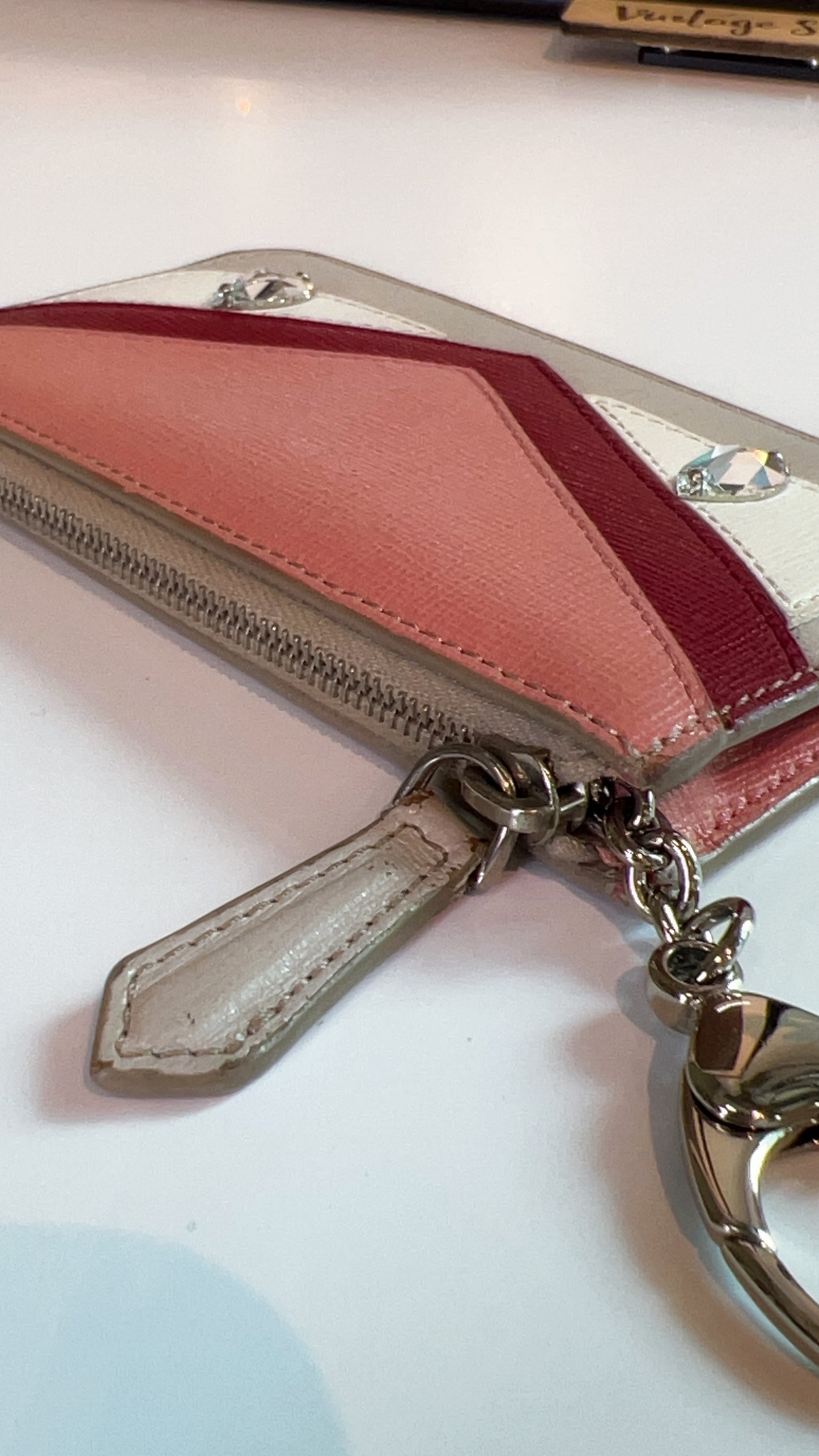 Fendi Beige Pink Leather Monster Eyes Zipped Coin Pouch