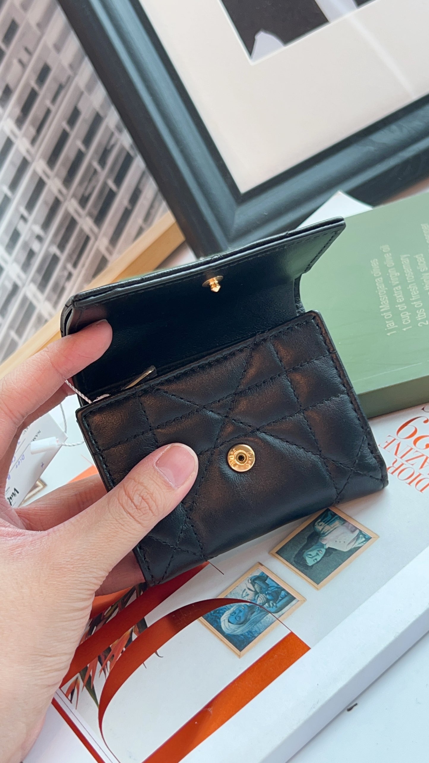 Dior Black Caro Hibiscus Crystal L Zip Wallet