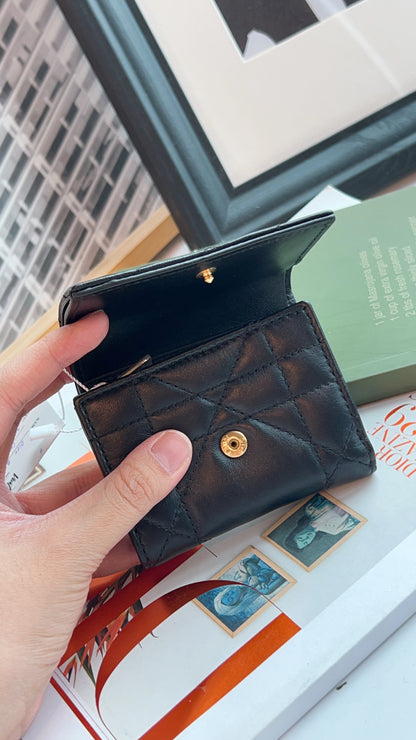Dior Black Caro Hibiscus Crystal L Zip Wallet