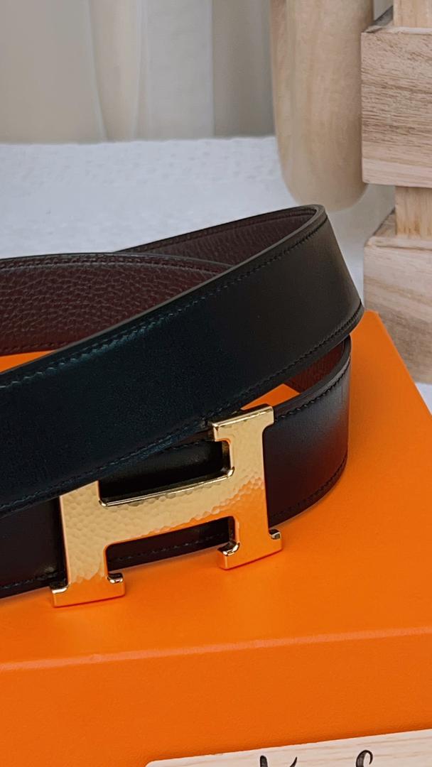 Hermes Brown/Black Marfelee Buckle Belt GHW 32mm