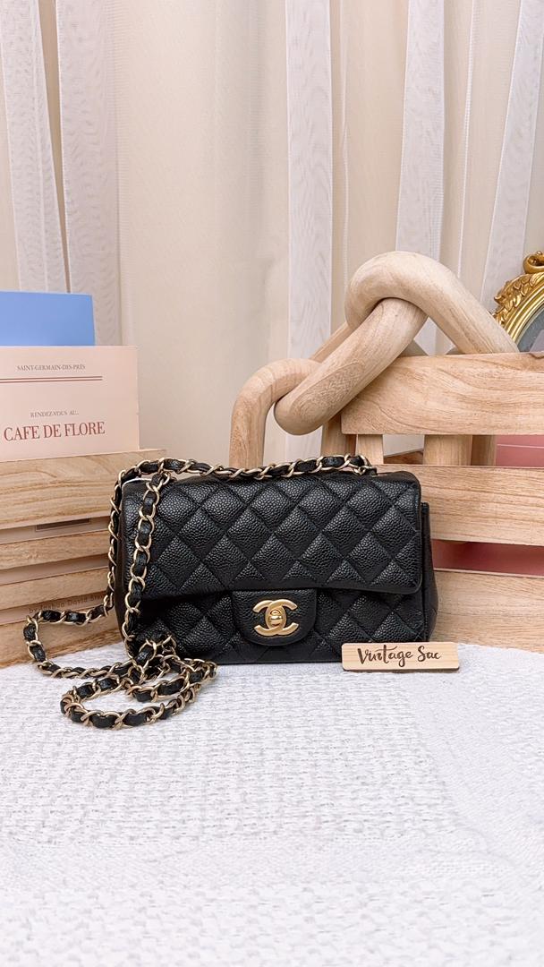 Chanel Black Caviar Mini Rectangular CF (GHW)
