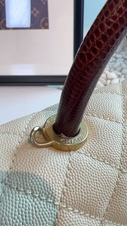 Chanel Ivory Medium Caviar Coco Handle GHW