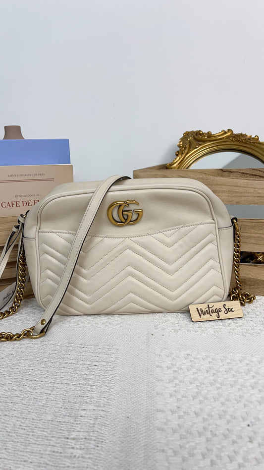 White Calfskin Medium Marmont Camera Bag GHW