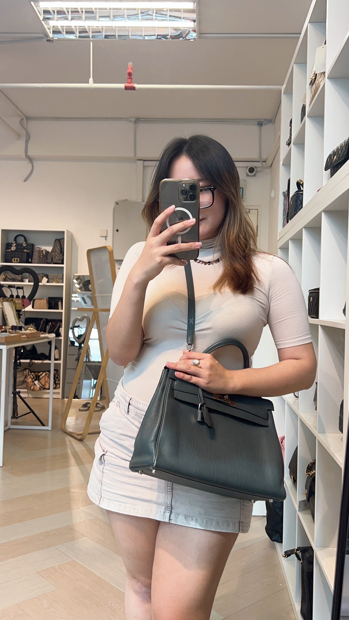 Hermes Bleu Orage Kelly 32 PHW