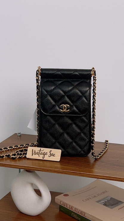 Chanel Black Caviar Vertical Phone Bag Ghw