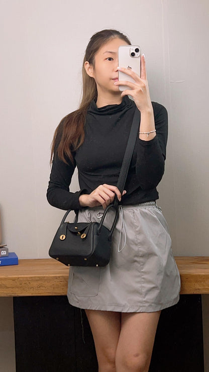 Hermes Black Mini Lindy I Clemence (GHW)