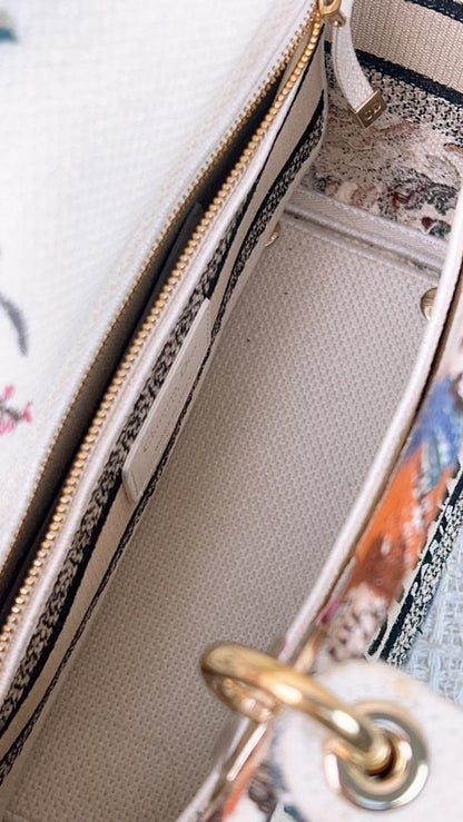 Dior Beige Embroidered Jardin d’hiver Medium D-Lite Bag (Ghw)