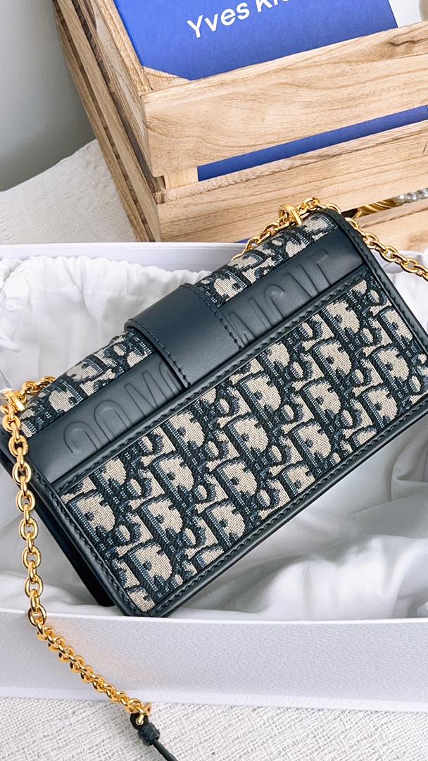 Dior Navy Oblique 30 Montaigne East West w Chain (GHW)