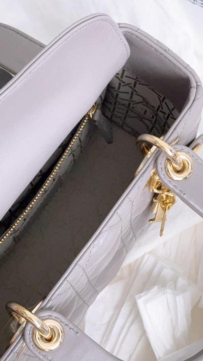 Dior Grey Lambskin Small Lady D (GHW)