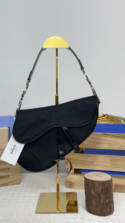 Dior Black Nylon Vintage Saddle Bag SHW